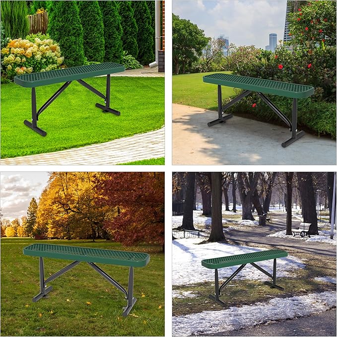 48" L Outdoor Steel Flat Bench, Heavy Duty Metal Park Bench for Outside, Expanded Metal, Commercial Benches Mesh Bench for Shopping Mall, Store, Lawn, Park, Patio, Deck, Garden (Green, 4FT)