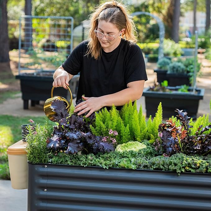 Elevated Raised Garden Bed-V Series, 2' x 8' Garden Beds with Legs & Storage Rack for Patio Porch, 1400 Lbs Weight Capacity, Outdoor Planter Boxes for Gardening Herbs Vegetables Flowers, Modern Gray