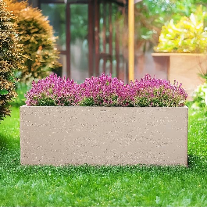 42 Inch Rectangular Concrete Planter（42Lx14Wx15H，58 Pounds）,Durable All-Weather Use with Drainage Holes,Large Rectangular Planter for Outdoor Indoor Plants