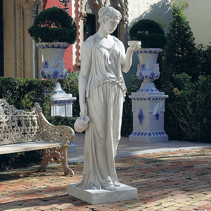 Design Toscano Hebe Greek Woman Patron of Youth Indoor/Outdoor Garden Statue, Estate Size, 62 inches tall, Cast Stone Resin, Antique Stone Finish