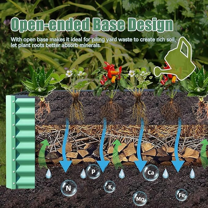 Domi Galvanized Raised Garden Bed, Outdoor Planter Garden Boxes Large Metal Planter Box for Gardening Vegetables Fruits Flowers, Green (6x3x2ft)