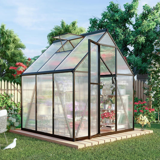 6 x 6 FT Greenhouse for Outdoors,Aluminum Large Walk-in Greenhouse,Dark Gray