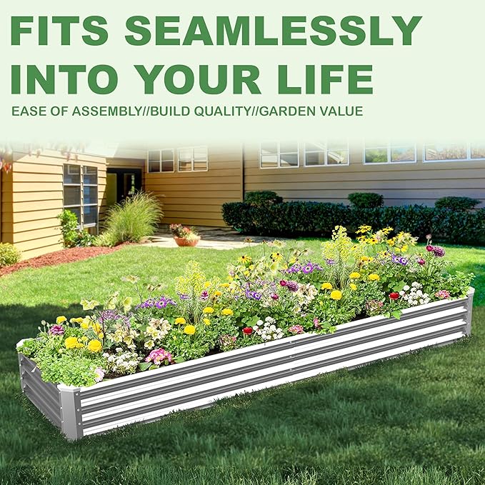 8x2x1ft(2 Pack) Galvanized Raised Garden Bed for Gardening,Metal Planter Boxes Outdoor Patio Kit Planting Bed for Vegetables Flowers Herb,Silver