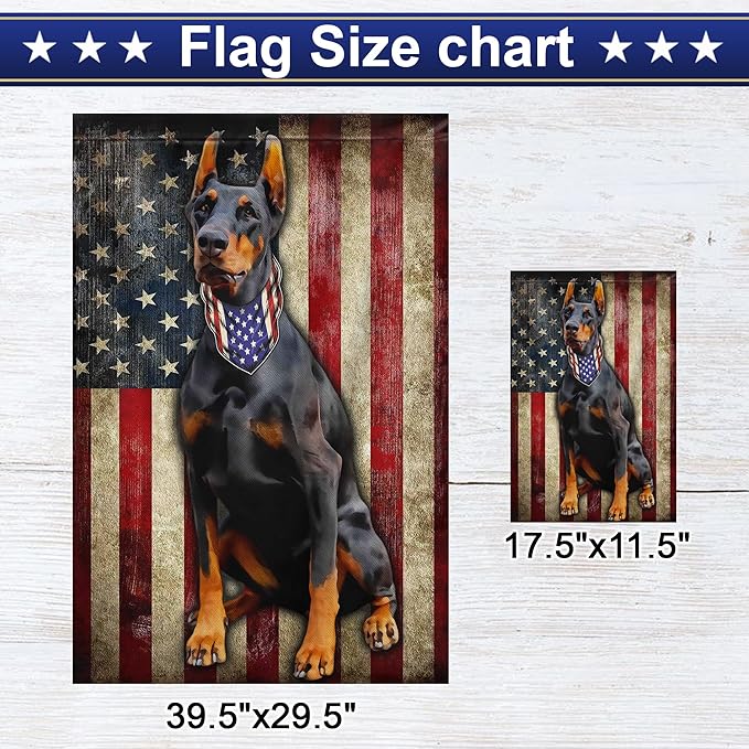 FLAGWIX American Flags - Doberman Pinscher Flag, 4th of July Decorations for Inside, Outside, Garden Flag (11.5" x 17.5") - USA House Garden Flags Premium Polyester, Decorative Outdoor Flags