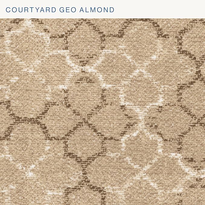 Honeycomb Outdoor Essentials Set of 2 Tufted Seat Pads, 19 x 18, Courtyard Geo Almond Dining Chair Cushions for Patio Furniture