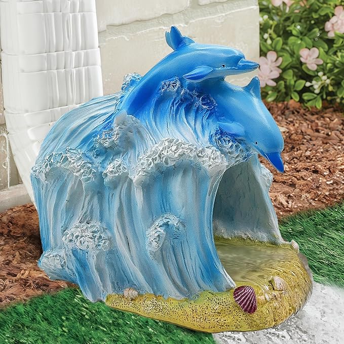 Dolphin Statue 3"x4" Gutter Downspout Extension Decor, Whimsical Garden Rain Diverter, Outdoor Decor Sculpture Ornament, Gutter Extender Diverter, Splash Blocks for Gutters Downspouts