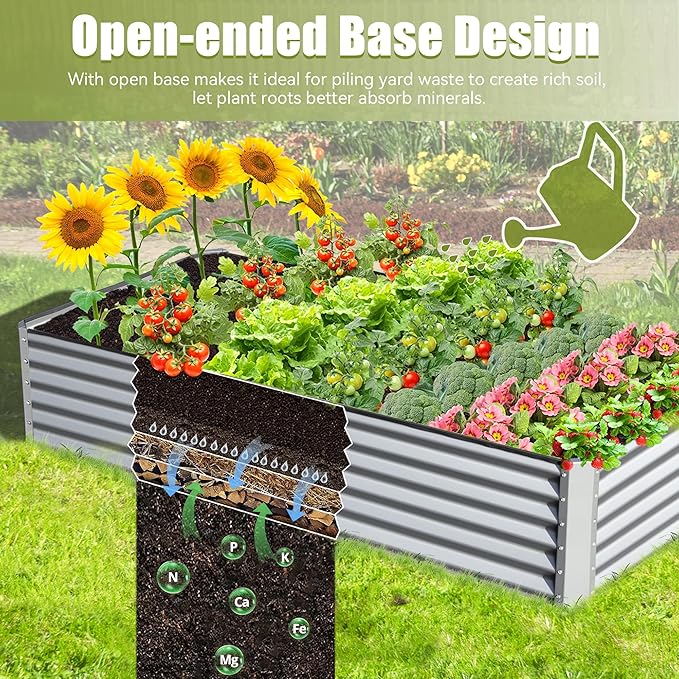 Domi Galvanized Raised Garden Bed, Outdoor Planter Garden Boxes Large Metal Planter Box for Gardening Vegetables Fruits Flowers, Silvery (8x4x1.5ft)