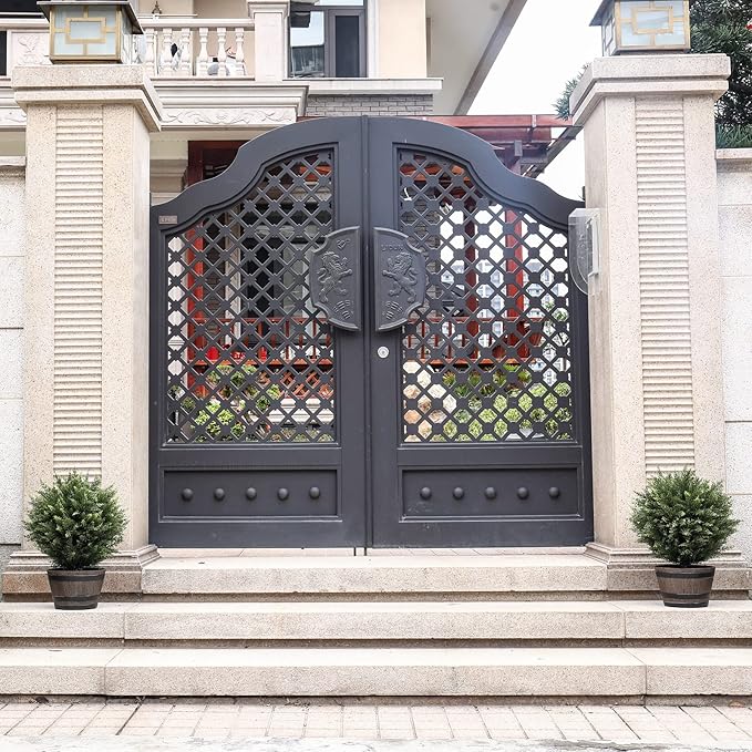 21” Artificial Cedar Outdoor Artificial Shrub Sunlight Resistant Leafy Potted Plant for Indoor Porch of Home and Office Artificial Outdoor Tree 2 Pieces a Set Topiary Trees