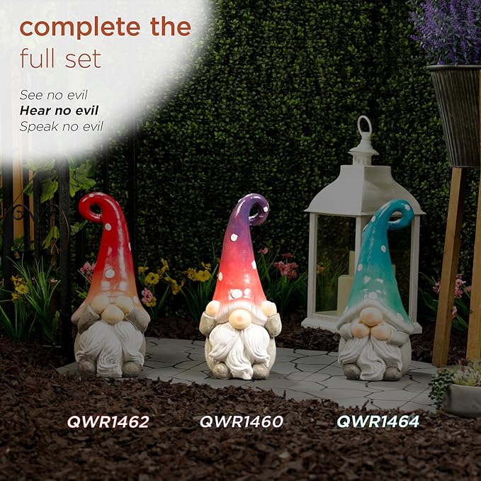 Alpine Corporation - 18” Tall Outdoor Garden Gnome Yard Decoration - Hear No Evil Gnome Statue – Lawn Statuary with Ombre Hat - Durable, Weatherproof Décor for Patio & Deck