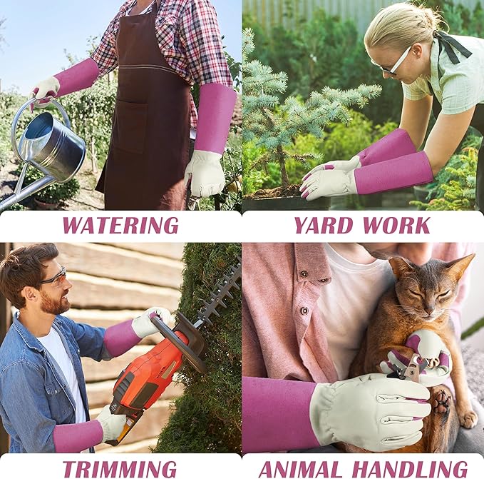 HANDLANDY Rose Pruning Gardening Gloves for Men & Women, Thornproof Long Gauntlet Gloves, Pigskin Leather - Breathable & Durability (Medium)