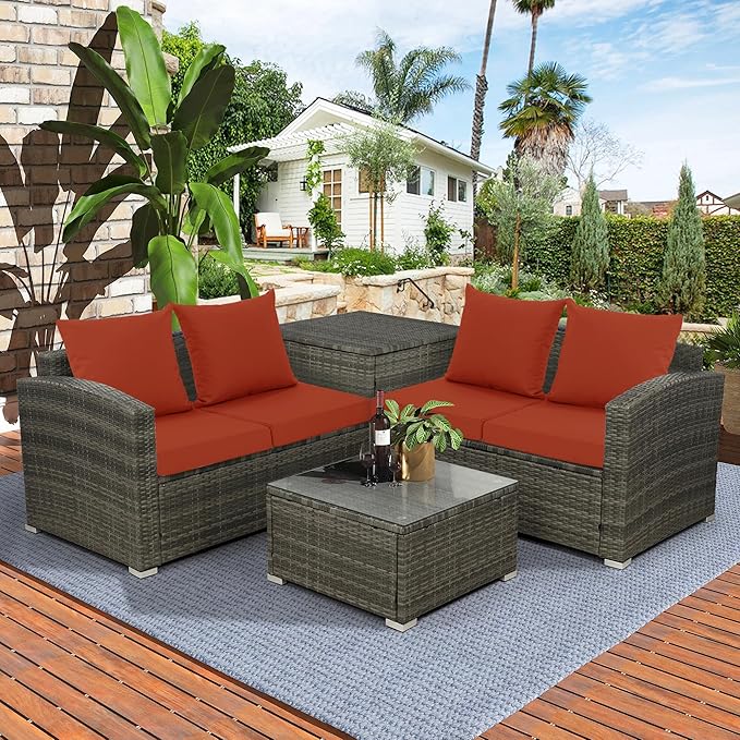 24x24 Inch Outdoor Cushions for Patio Furniture, Waterproof Outdoor Chair Cushions w/Fade-Resistant, Removable & Machine-Washable Covers, Deep Seat Sofa/Couch Pad Replacement – Set of 4, Rust