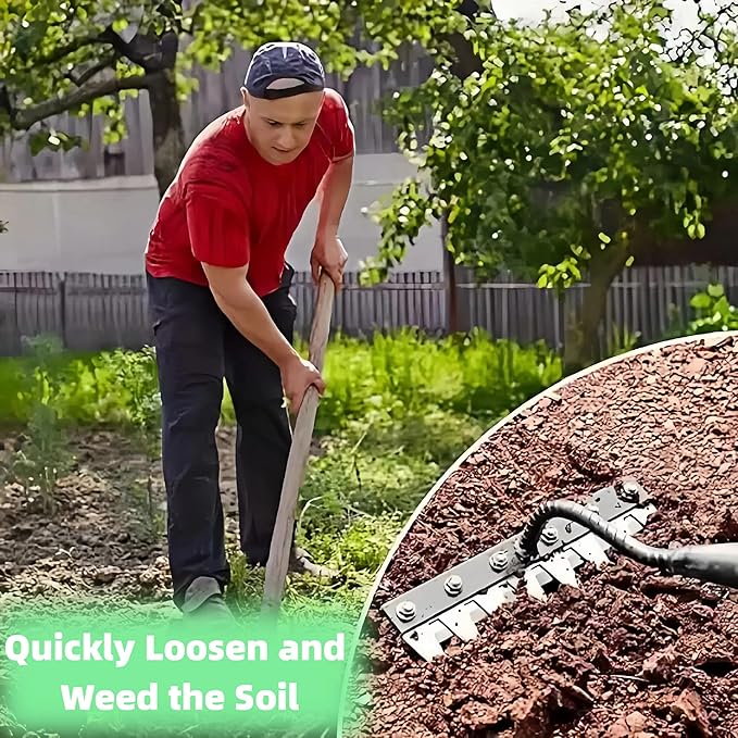 Gardenia Iron Weeding Rake, Iron Rake 2.0 for Gardening and Weeding, Detachable Double-Edged Blade Design Carbon Steel Heavy-Duty Weed Rakes,Hand Weed Puller Tools for Lawn Yard Garden Farm (8 teeths)