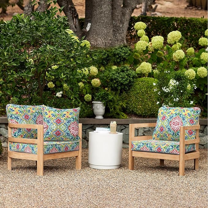LVTXIII Outdoor Deep Seat Cushion Patio Seat and Back Cushion Set Seasonal Chair Cushion for Dining Arm Chairs, Wicker Chairs and Garden Furniture Decoration, 24"x24"x4", Damask Red