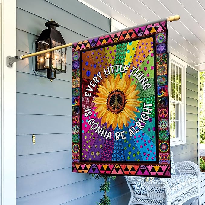 FLAGWIX Flags - Hippie Sunflower. Every Little Thing Gonna Be Alright Flag, House Flag (29.5" x 39.5") - USA House Garden Flags Premium Polyester-Decorative Outdoor Flags