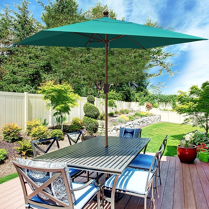 EliteShade USA 10-Year-Non-Fading 6.5x10Ft Rectangular Market Umbrella Patio Umbrella Outdoor Table Umbrella with Ventilation, Teal