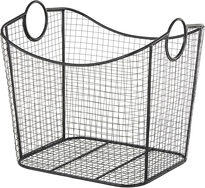 Deco 79 Metal Decorative and Functional Storage Basket Deep Basket Organizer with Round Handles, Basket for Storage 20" x 18" x 20", Black
