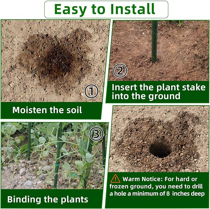 Garden Stakes 16 Inch 70 Pack, Diy 4ft 5ft 6ft 7ft 8ft Tomato Stakes Plastic Coated Metal Plant Sticks Stakes Supports with 40 Connectors 30 Rotatable Clips for Indoor Outdoor Plants Vegetable