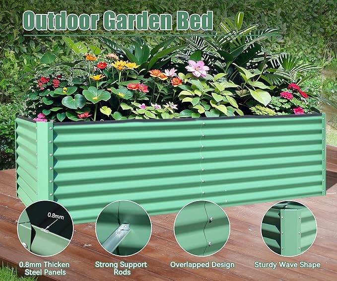 Domi Galvanized Raised Garden Bed, Outdoor Planter Garden Boxes Large Metal Planter Box for Gardening Vegetables Fruits Flowers, Green (8x4x2ft)