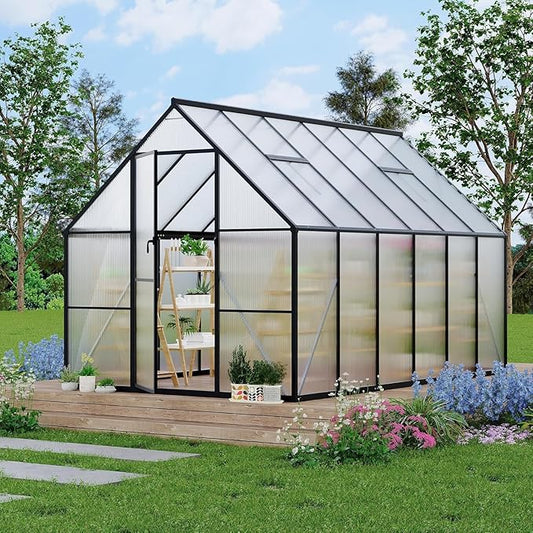 Greenhouse 6x11 FT Aluminum-Framed Heavy Duty Polycarbonate with Quick Setup Structure and Roof Vent Large Enhanced Outdoors Green House Kit