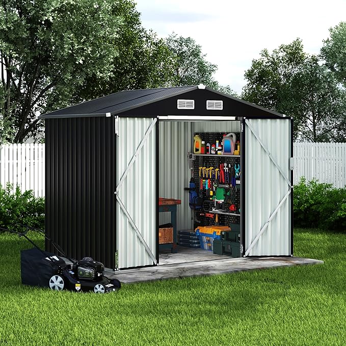 6x8 FT Metal Storage Sheds Outdoor, Metal Yard Sheds MetalGarden Shed Kit, MetalTool Shed with Lockable Door, Utility Buildings with Air Vent for Backyard Garden Patio Lawn