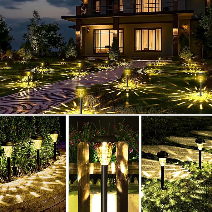 GIGALUMI 12 Pack Solar Light Outdoor Waterproof, Warm White Pathway Lights Solar Powered, Landscape Lighting, Garden Lights for Decor, Patio, Garden, Yard, Pathways, Walkway