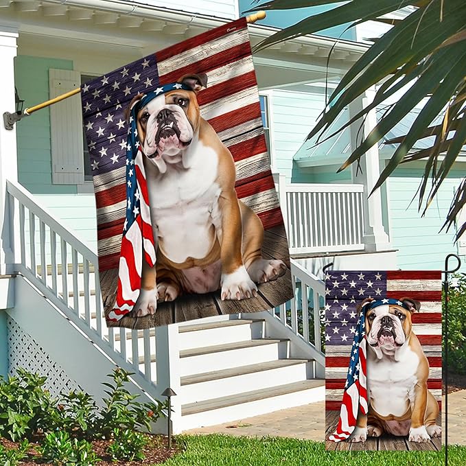 FLAGWIX English Bulldog House Flags, Dog Decor American Flag - 4th of July Decorations for Home, Yard, House Flag 30x40 - Patriotic Dog Decor, Double Sided, Heavy Duty Canvas Flag Indoor Outdoor