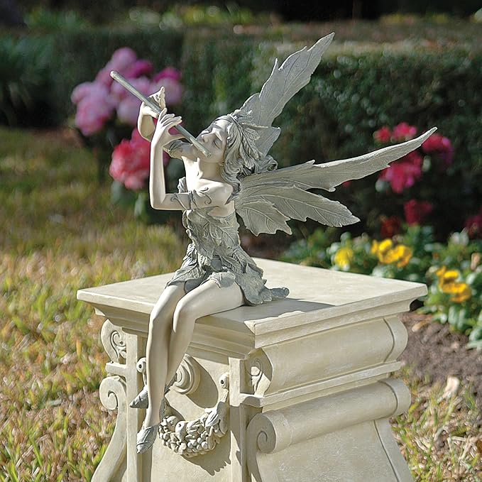 Design Toscano Fairy of the West Wind Shelf Sitting Garden Statue, 19 Inch Tall, Cast Stone Resin, Two Tone Stone Finish