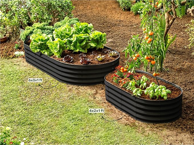 Galvanized Raised Garden Beds Outdoor // 6×3×1 ft Planter Raised Beds for Gardening, Vegetables, Flowers // Large Metal Garden Box // Patented Tool-Free Design (Black)