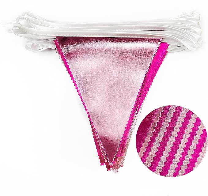 Hot Pink Party Decorations Metallic Fabric Gradient Pink Triangle Pennant Banner Flag Bunting Garland for Women Girl Birthday Retirement Bridal Shower Wedding Baby Shower Bachelorette Party Supplies