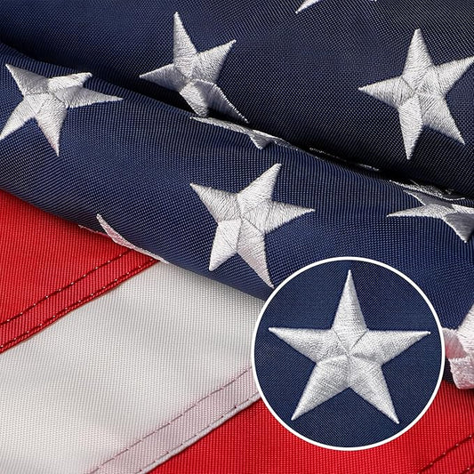 American Flag 1x1.5 Outdoor, 1x1.5 Flags Outside, All Weather US Flags with Embroidered Stars Sewn Stripes Brass Grommets, Vivid Color, Polyester USA Flag for Outdoor Indoor (1 by1.5 Foot)