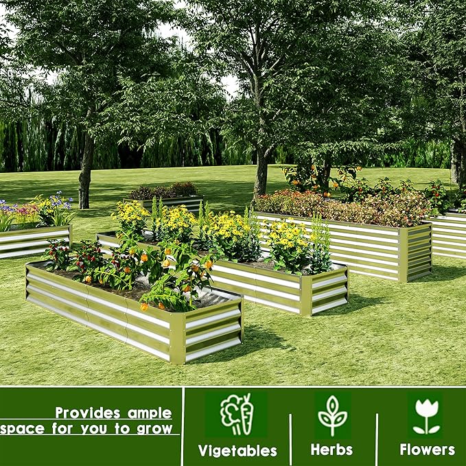 EKX 6x2x2FT Galvanized Raised Garden Bed, Raised Garden Bed Kit-Metal Planter Box Outdoor,Planting for Vegetables, Fruits,Herbs, Flowers-Slive