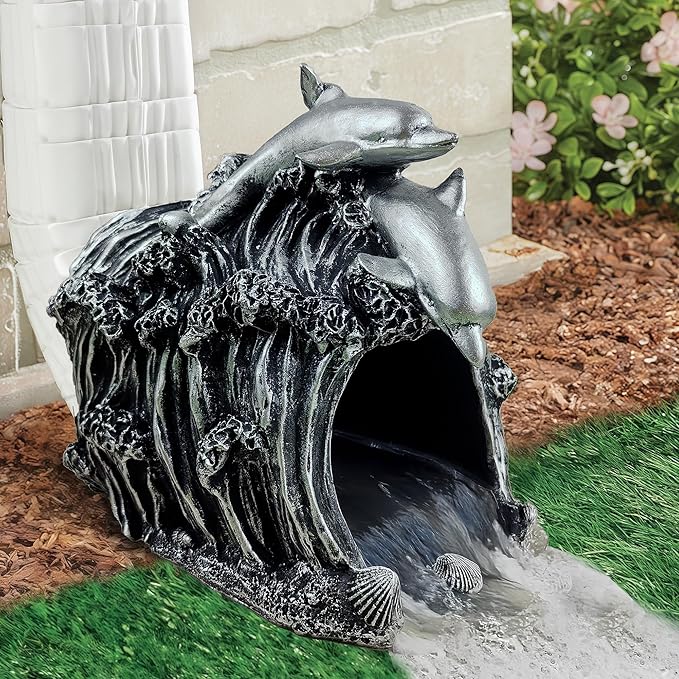 Dolphin Statue 3" x 4" Gutter Downspout Extension,Garden Outdoor Animal Decor Sculpture, Gutter Diverter Rain, Splash Block, Decorative Gutter Extender Diverter Ornament