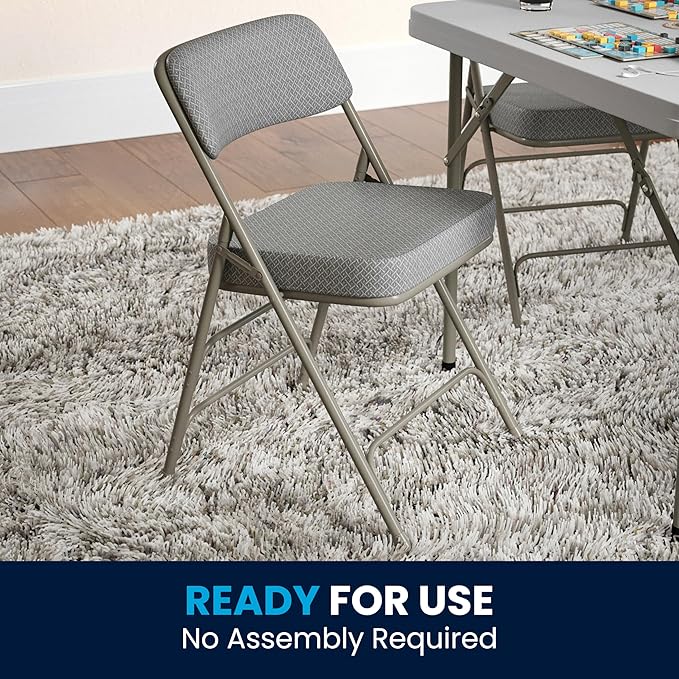 Flash Furniture Hercules Series Metal Folding Chairs with Cushioned Seats, Fabric Upholstered Event Chairs, Set of 2, Gray