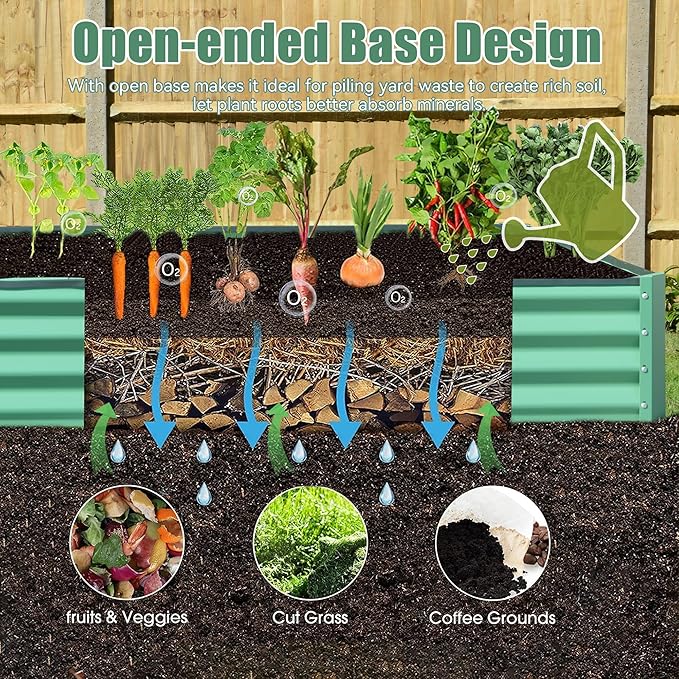 Domi Galvanized Raised Garden Bed, Outdoor Planter Garden Boxes Large Metal Planter Box for Gardening Vegetables Fruits Flowers, Green (6x3x1ft)