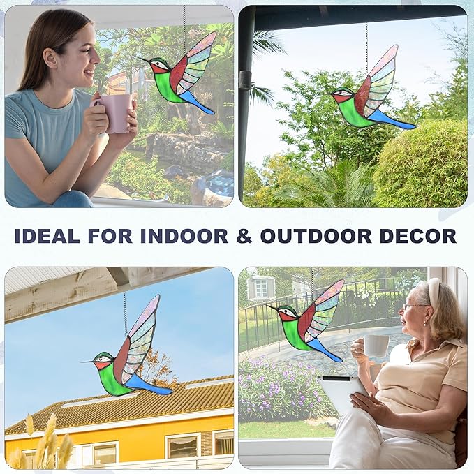 Hummingbird Gifts,Stained Glass Window Hanging,Handmade Suncatcher,Beautiful Hummingbird Ornament,Birthday for Ladies,Mom,Grandmas,and Bird Lovers