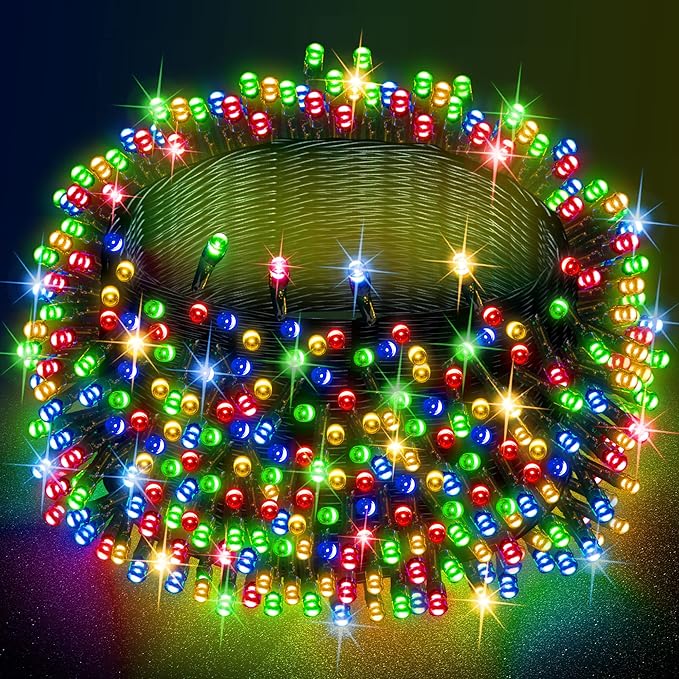 Dazzle Bright Multi-Colored Christmas String Lights, 164ft 2000 LED Waterproof Green Wire Fairy Lights with 8 Modes, Outdoor Lights for Xmas Tree Holiday Wedding Party Christmas Decorations