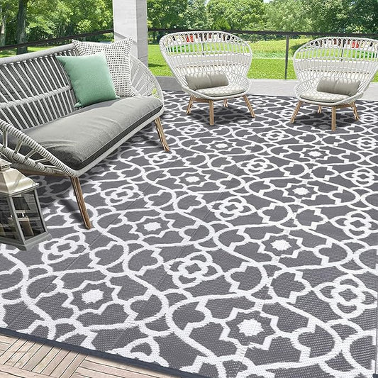 HEBE Outdoor Rug Waterproof 8x10, Plastic Straw Rug Camping Rug, Reversible Outdoor Patio Rugs RV Mat Clearance, Indoor Outside Floor Carpet for Porch,Deck,Camper,Balcony,Backyard