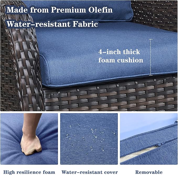 8 Piece Outdoor Patio Furniture Set - 41" CSA Propane Fire Pit Table Patio Conversation Set with Swivel Rocker Outdoor Chairs, Wicker loveseat and Ottoman for Outside Casual Gathering