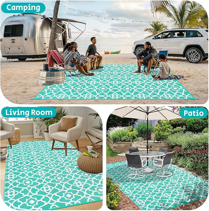 HEBE Outdoor Rug Waterproof 8x10, Reversible Plastic Straw Rug RV Camping Rug, Indoor Outdoor Patio Mat Clearance, Outside Carpet for Porch,Deck,Camper,Balcony,Backyard,Picnic