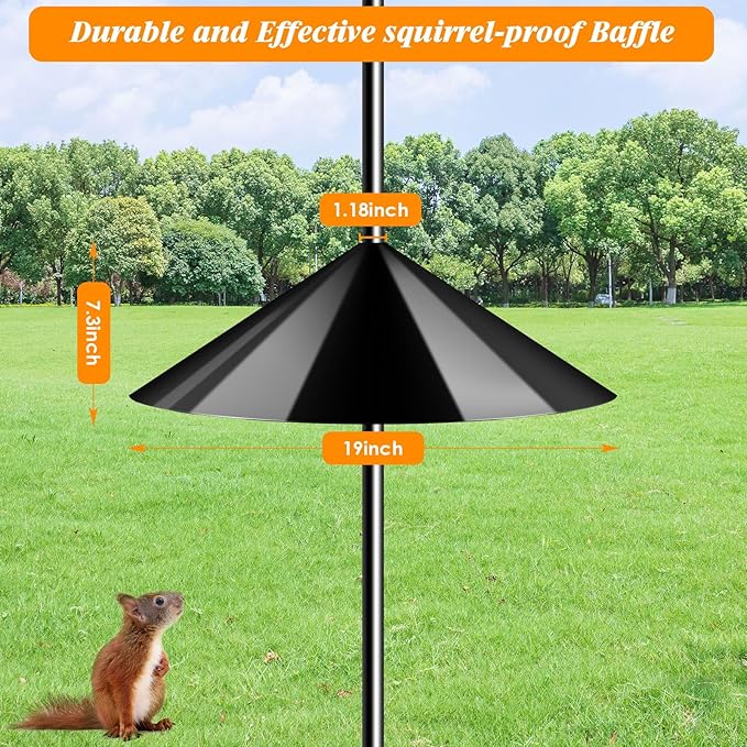 FEED GARDEN 92 Inch Adjustable Shepherd Hooks with Squirrel Baffles Heavy Duty Garden Hooks 5-Prong Base Bird Feeder Pole with Four Hooks for Hanging Plant Baskets Solar Lights Lanterns