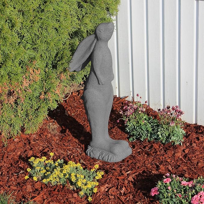 EMSCO Group Whimsical Rabbit Statue – Natural Granite Appearance – Made of Resin – Lightweight – 29” Height