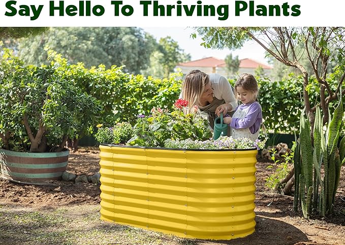Galvanized Raised Garden Beds Outdoor // 4×2×2 ft Planter Raised Beds for Gardening, Vegetables, Flowers // Large Metal Garden Box (Yellow) // Patented Tool-Free Design