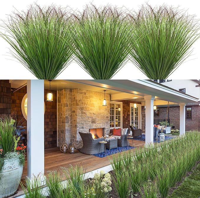 100Pcs Artificial Grass Plants Faux Shrubs Wheat Grass Fake Tall Grass Plants for Outdoor Decor Greenery Stems Weed for Room Indoor Home Decor（Green Red Tail
