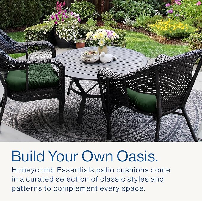 Honeycomb Outdoor Essentials Set of 2 Tufted Seat Pads, 19 x 18, Hampton Texture Neutral Dining Chair Cushions for Patio Furniture