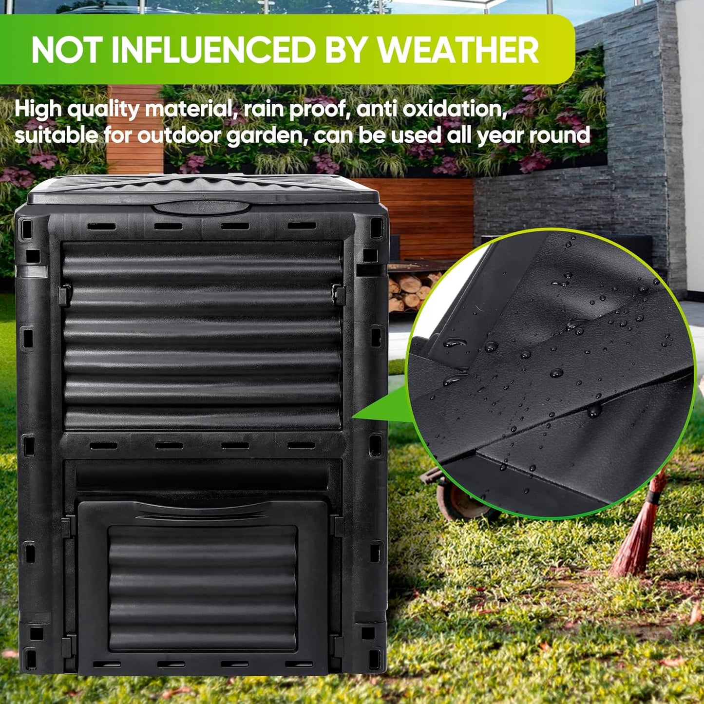 F2C Garden Compost Bin from BPA Free Material -80 Gallon(300 L) Large Compost Bin Aerating Outdoor Compost Box Easy Assembling, Lightweight, Fast Creation of Fertile Soil, Black