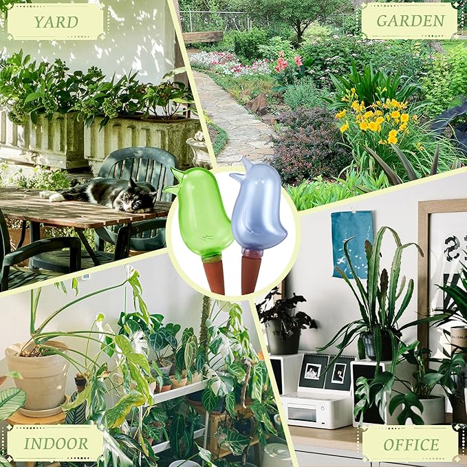 4 Pack Self Watering Spikes, Indoor Plant Watering Globes, Bird Shape Automatic Irrigation Spikes,Plant Watering Devices (Green&Blue)