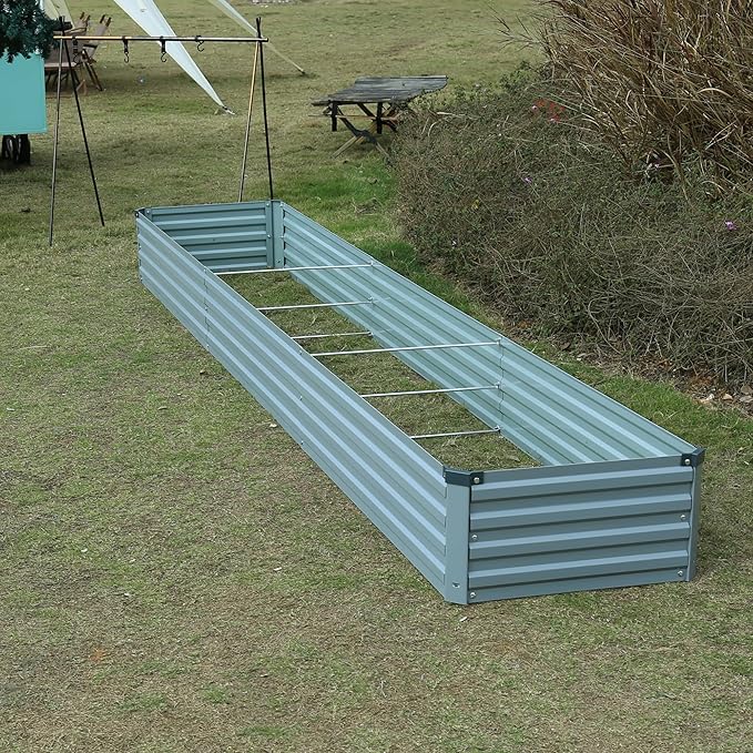 12x2x1ft(2 Pack) Galvanized Raised Garden Bed,Outdoor Planter Box Metal Patio Kit Planting Bed for Vegetables Flowers Herb,Grey