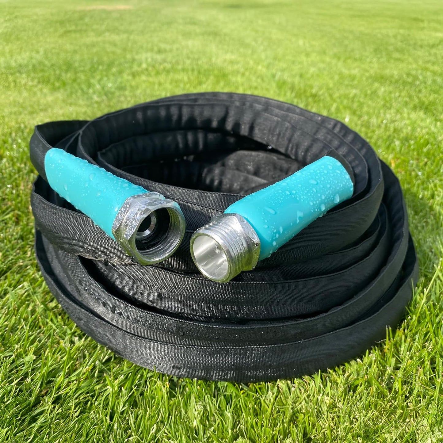 Flat Garden Hose (25 foot x 5/8 inch), Lightweight, Durable Fiber Jacket, Flexible & Kink Free, Non-Expandable Water Hose, Easy Handling in All-Weather Conditions, 700008 by New England Garden Tools