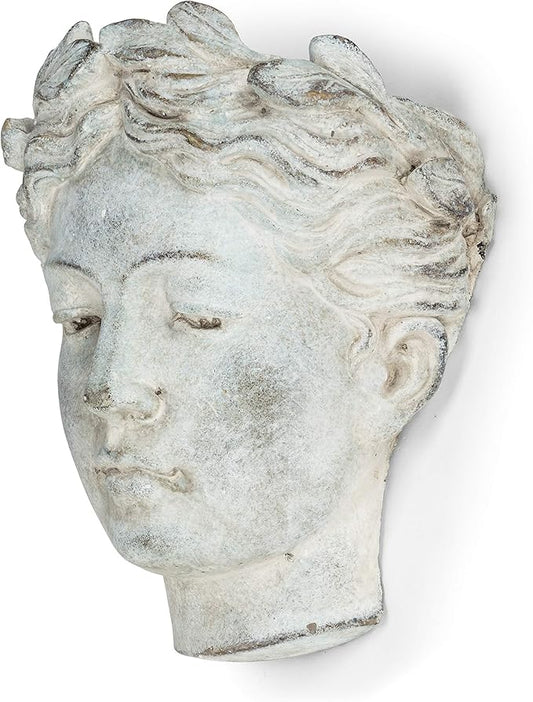 Abbott Collection Goddess Head Wall Planter - Large Cement Indoor and Outdoor Planter Pot - Grecian Woman Statue Head Planter for Flowers and Succulents (Grey, 3.5" Opening)