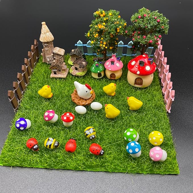 132pcs Fairy Garden Accessories Kit Miniature Animals,Tree,Fence,House Figurines Ornament Statue Craft for DIY Garden Micro Landscape Bonsai Dollhouse Decoration